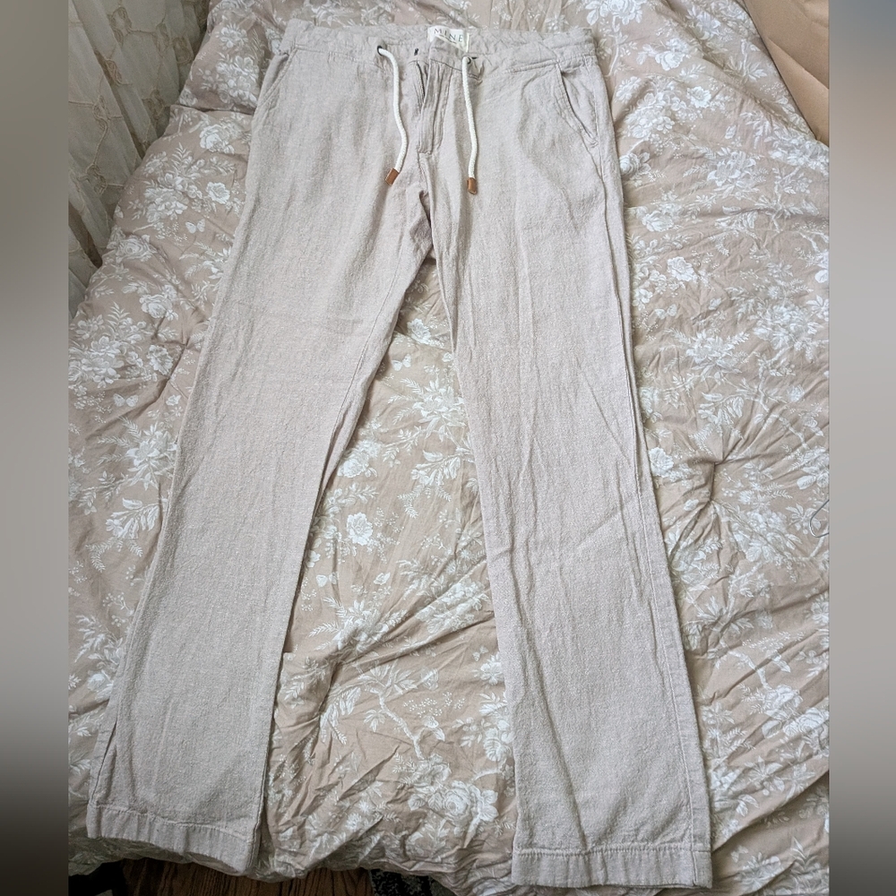 Men's Tan Linen Pants with Drawstring Waist